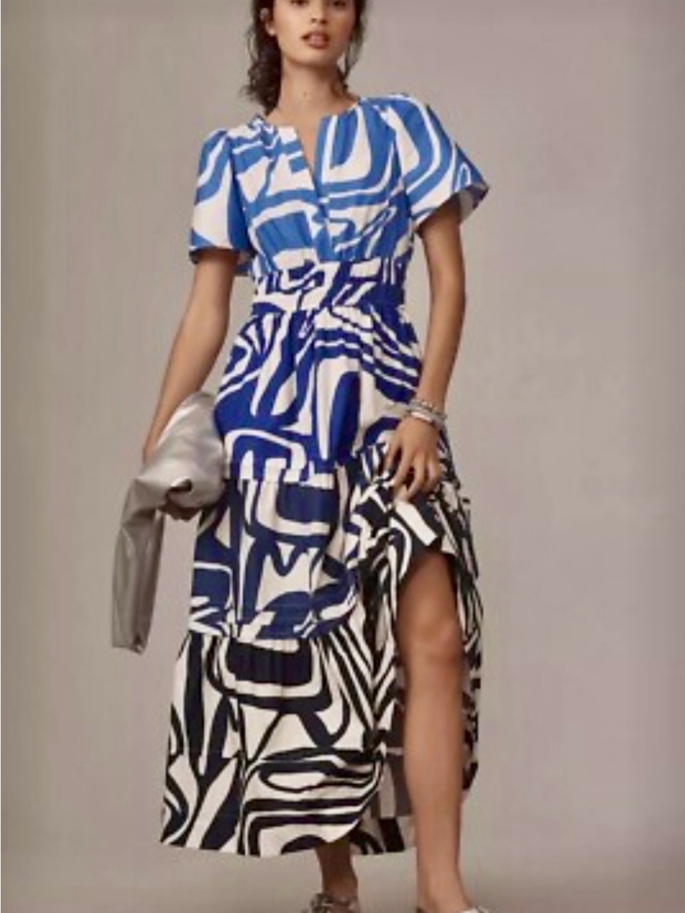 Anthropologie Blue and White High-Low Printed Maxi Dress
